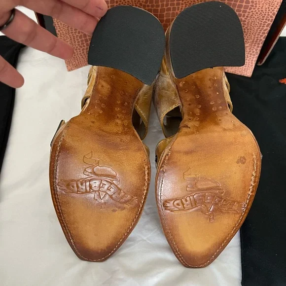 freebird Tan Leather Strappy Pointed-Toe Heeled Boots - Picture 4 of 4